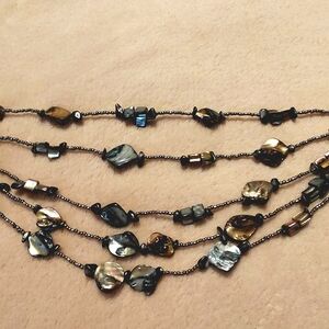 Vintage Elegant Mother Of Pearl 5 Strand Beaded Necklace-Gun-Metal Seed Beads.